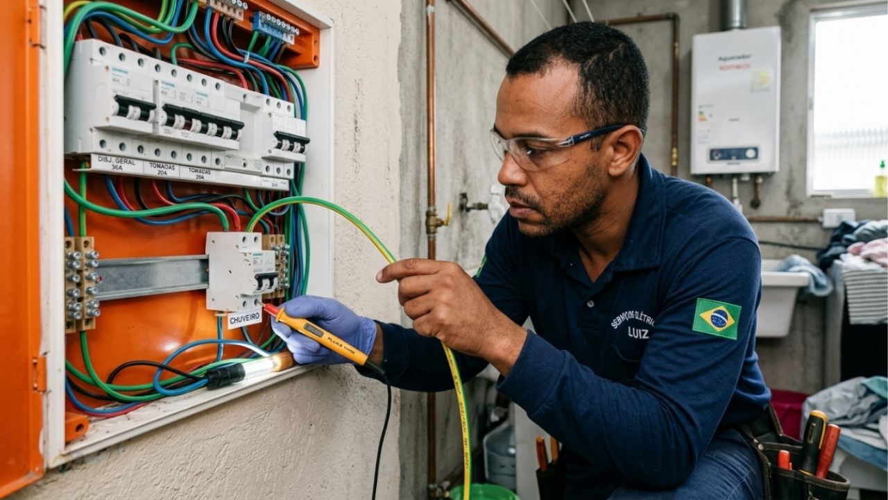 Eletricista que refaz quadro de luz há anos repete o mesmo alerta: chuveiro de 7.500 watts em 220 volts pode pedir fio de 6 milímetros quadrados e disjuntor de 40 ampères, conforme o modelo e a instalação, tomada comum exige seção mínima de 2,5, a iluminação parte de 1,5, e fios subdimensionados elevam o risco de incêndio