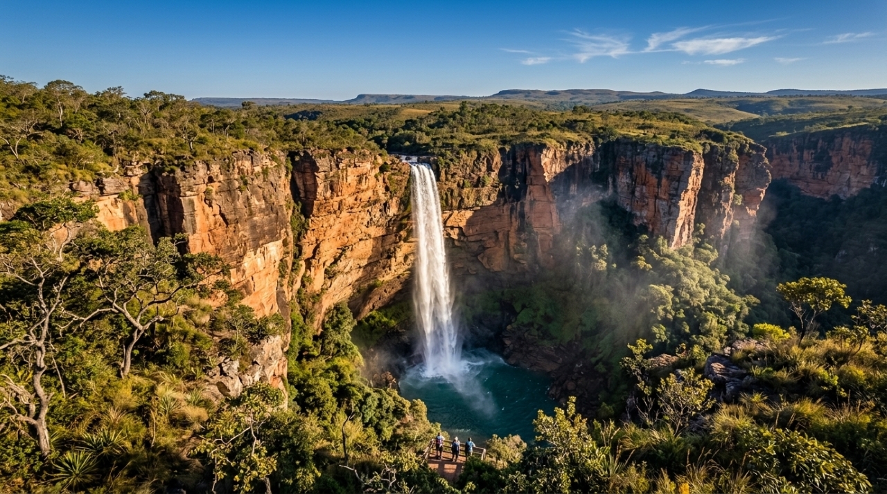 A cidade brasileira que parece outro planeta: paredões enormes, cachoeira de 86 metros e uma caverna colossal que guarda o maior Centro Geodésico da América do Sul