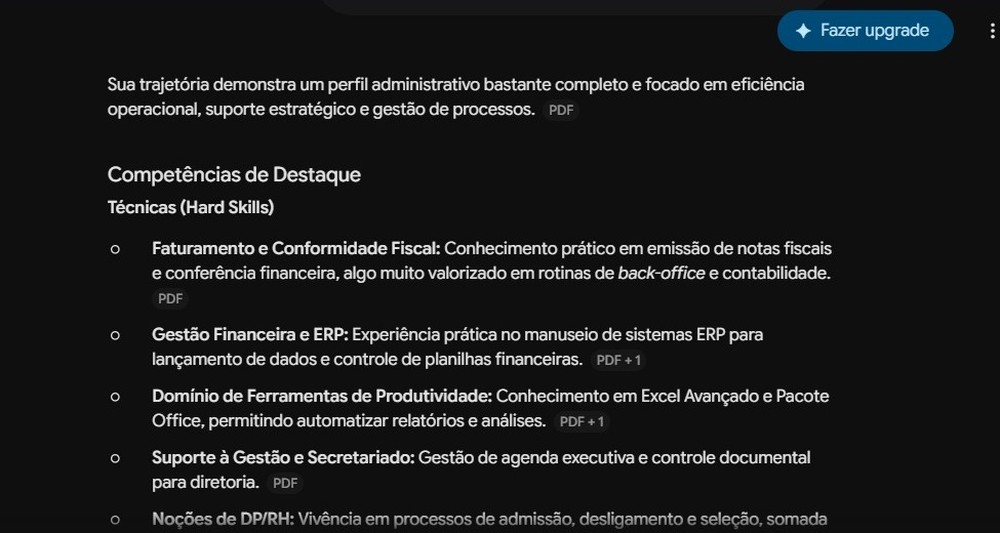 Gemini destacando competências com base no currículo — Foto: Diedrich Bader/TechTudo