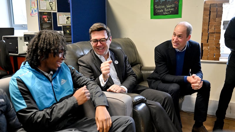 Mr Burnham and Prince William visit the Hideaway Youth Project during a visit to Moss Side, Manchester, in November 2023