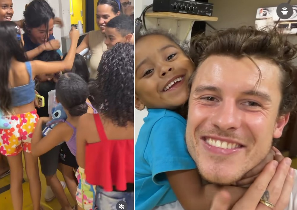 Bruna Marquezine e Shawn Mendes em comunidade do Rio — Foto: Reprodução/Instagram