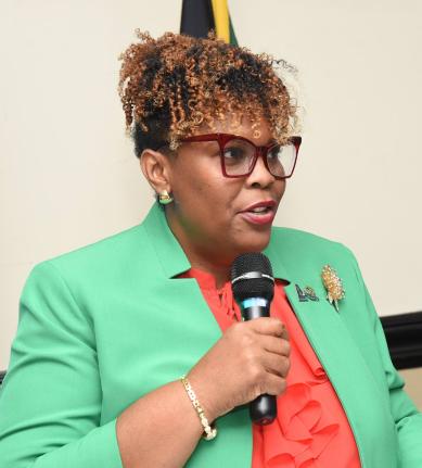 La Sonja Harrison, president, of the Jamaica Teachers’ Association, addressing last Thursday’s luncheon.