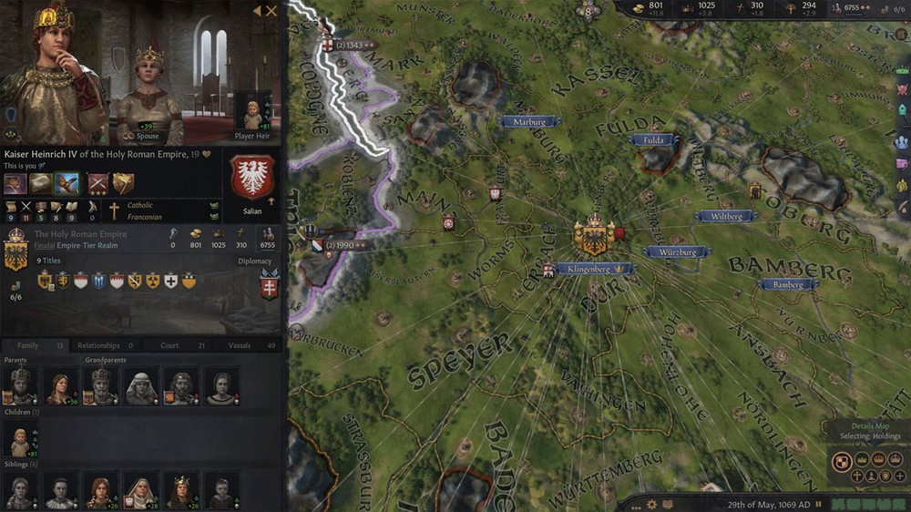 Crusader Kings 3 traz toda a política e intriga de ser um rei no período medieval e firmar uma longa dinastia — Foto: Reprodução/Steam