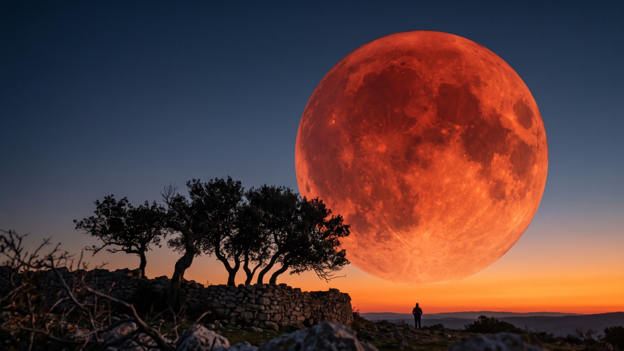 O que significa a Lua aparecer avermelhada perto do horizonte e por que ela parece gigante nessa hora se o tamanho não muda