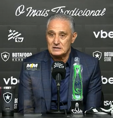 Tite durante coletiva de apresentação no Botafogo Foto: Reprodução/YouTube/BotafogoTV