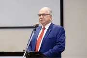 O presidente do Supremo Tribunal Federal (STF) Edson Fachin durante discurso em evento do Tribunal de Justiça de São Paulo (TJSP)