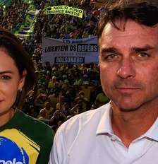 Michelle e Flávio Bolsonaro foram centro de reportagem publicada pela revista de fim de semana do 'Financial Times'; na foto, durante manifestação em outubro de 2025 Foto: Wilton Junior/Estadão / Estadão