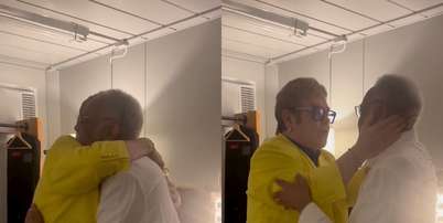 Elton John e Gilberto Gil se reencontraram nos bastidores do Rock in Rio após suas apresentações Foto: Reprodução Instagram/@gilbertogil / Bons Fluidos