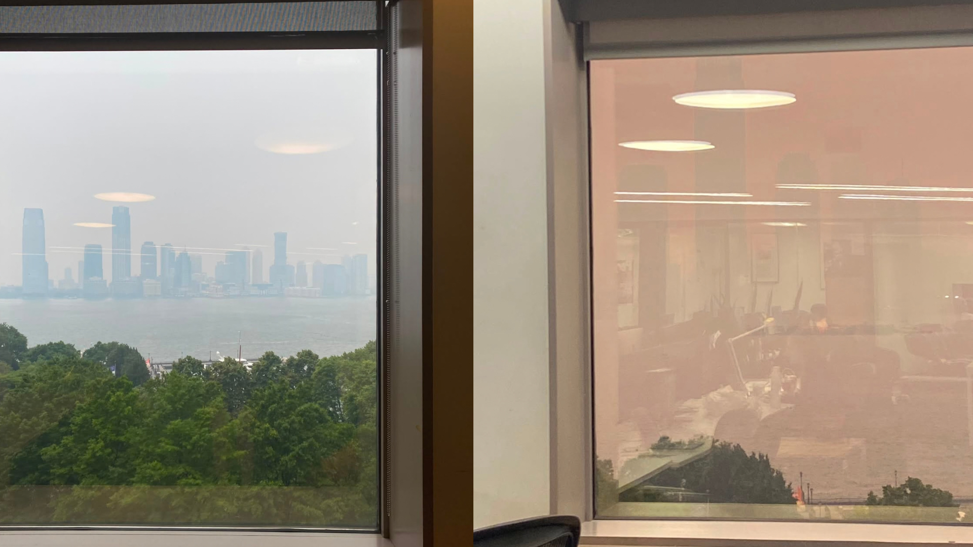 Two windows overlooking New Jersey