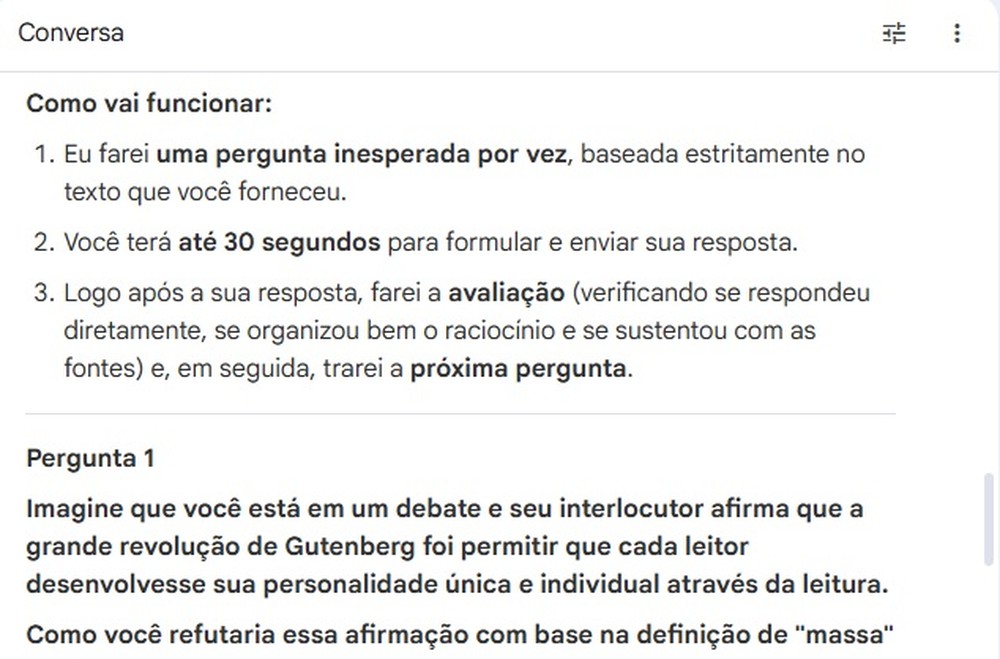 A capacidade de improvisação, que pode ser necessária durante uma apresentação, também pode ser treinada com o NotebookLM — Foto: Reprodução/Mariana Tralback