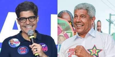 À esquerda, ACM Neto (União), e, à direita, Jerônimo Rodrigues (PT), candidatos ao Governo da Bahia em 2026. Foto: Divulgação / Estadão
