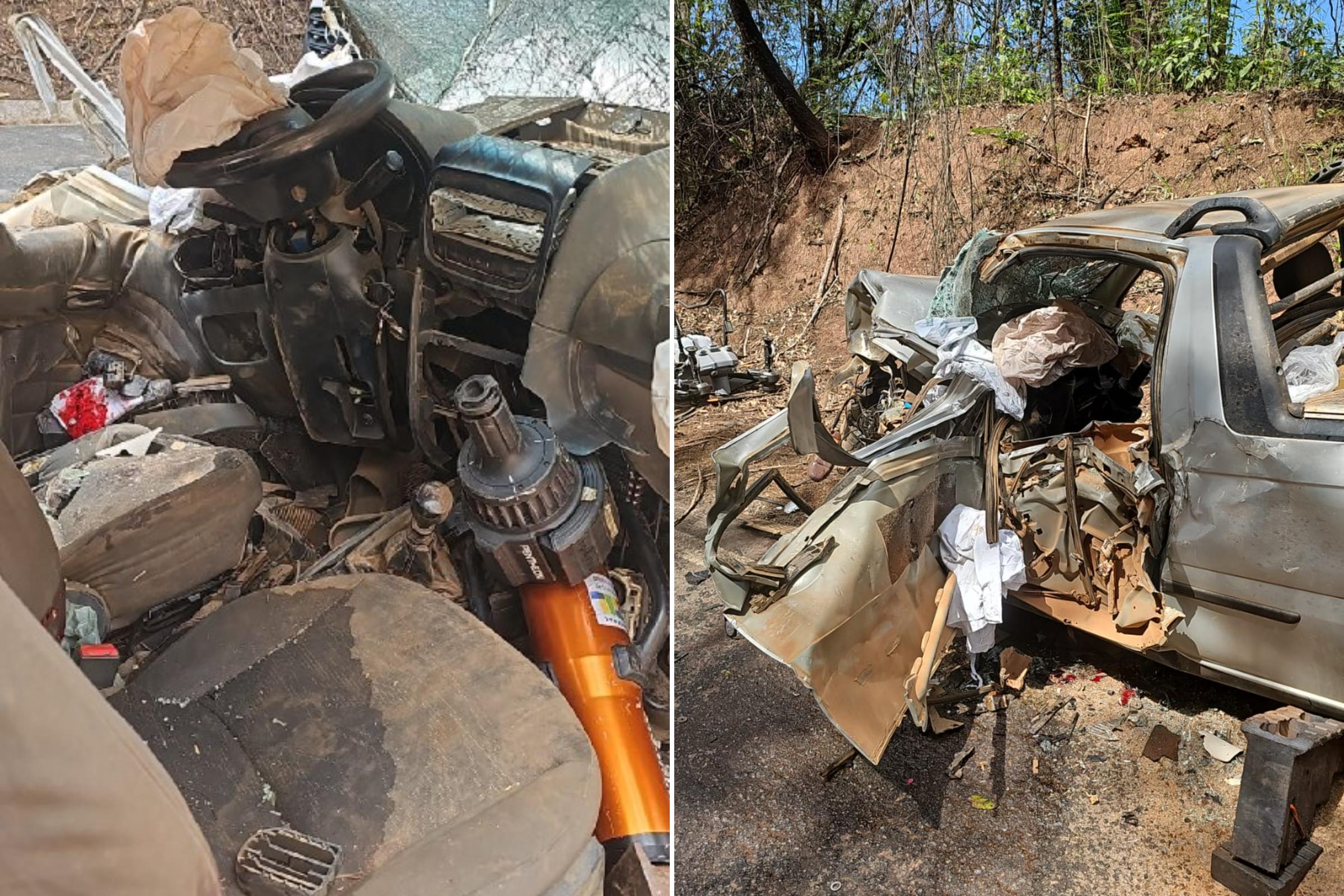 carcaça destruída de carro em acidente