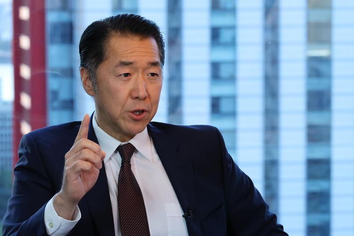 Hyun Jin Preston Moon, founder and chairman of the Global Peace Foundation, speaks to reporters during an interview at a hotel in Seoul, Saturday. Courtesy of Global Peace Foundation