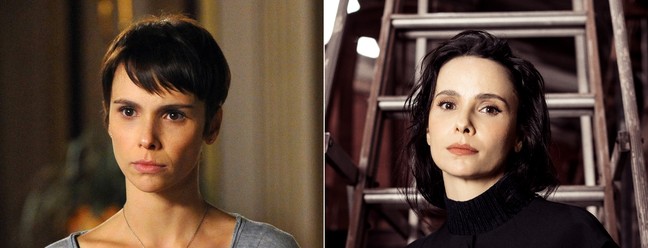 Débora Falabella, a protagonista Nina, de 'Avenida Brasil' na novela (à esquerda) e num ensaio para a Revista Ela em 2025 — Foto: Divulgação TV Globo e Jorge Bispo
