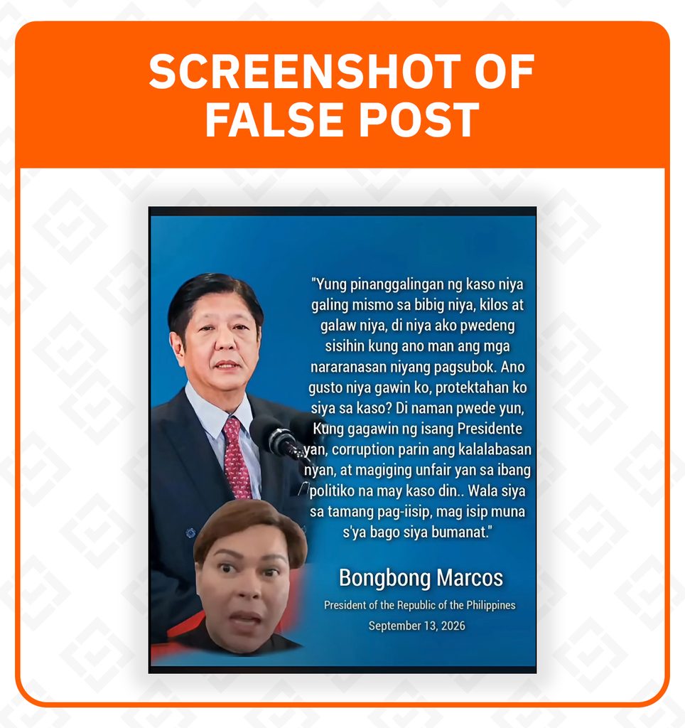 VERIFICAÇÃO DE FATOS: Marcos Jr. não disse que proteger a VP Duterte de seu caso é 'corrupção'