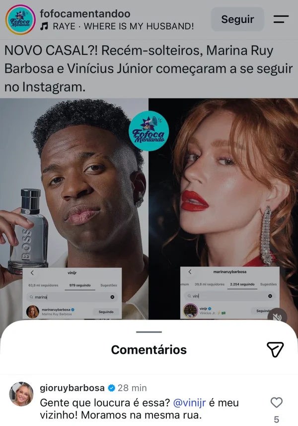 Mãe de Marina Ruy Barbosa esclarece suposto affair da atriz com Vini Jr.